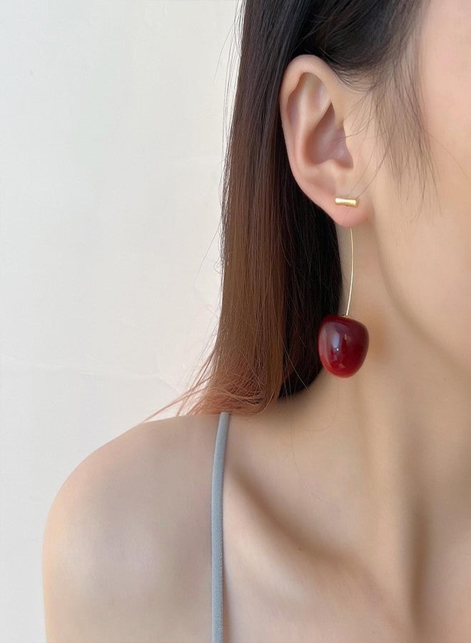 Decixde Cherry Earrings for Women Fun Fruit Drop Dangle Earrings Cute 3D Red Cherry Jewelry Unique Fruit Charm Jewelry for Women (Wine Red) - Image 2